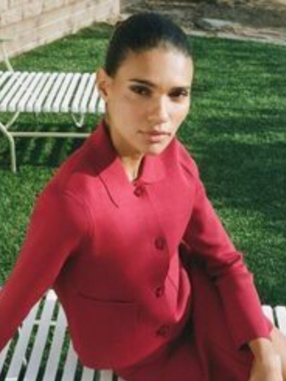 Zara Deep Red Button-Front Collar Cardigan Jacket